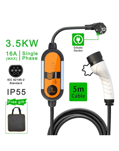 Type2 EV Portable Charger 16A 3.5KW Charging Cable 5m with Schuko Plug EVSE Wallbox for Electric Car