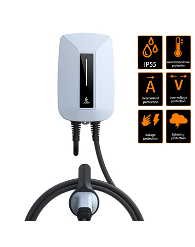 EV Charger Type2 Plug EVSE Wallbox 32A 7KW IEC62196-2 Socket 1 Phase 5m Cable Wallmount Charging Station for Electric Car